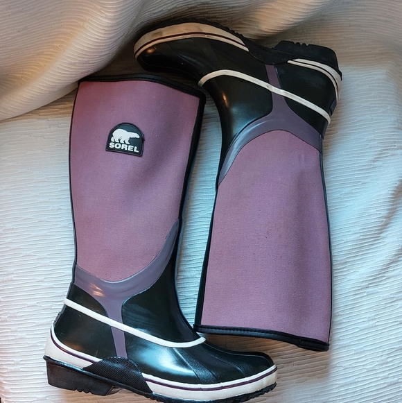 Sorel Black and Purple Tall Rain Boots Size 7 - Picture 6 of 15